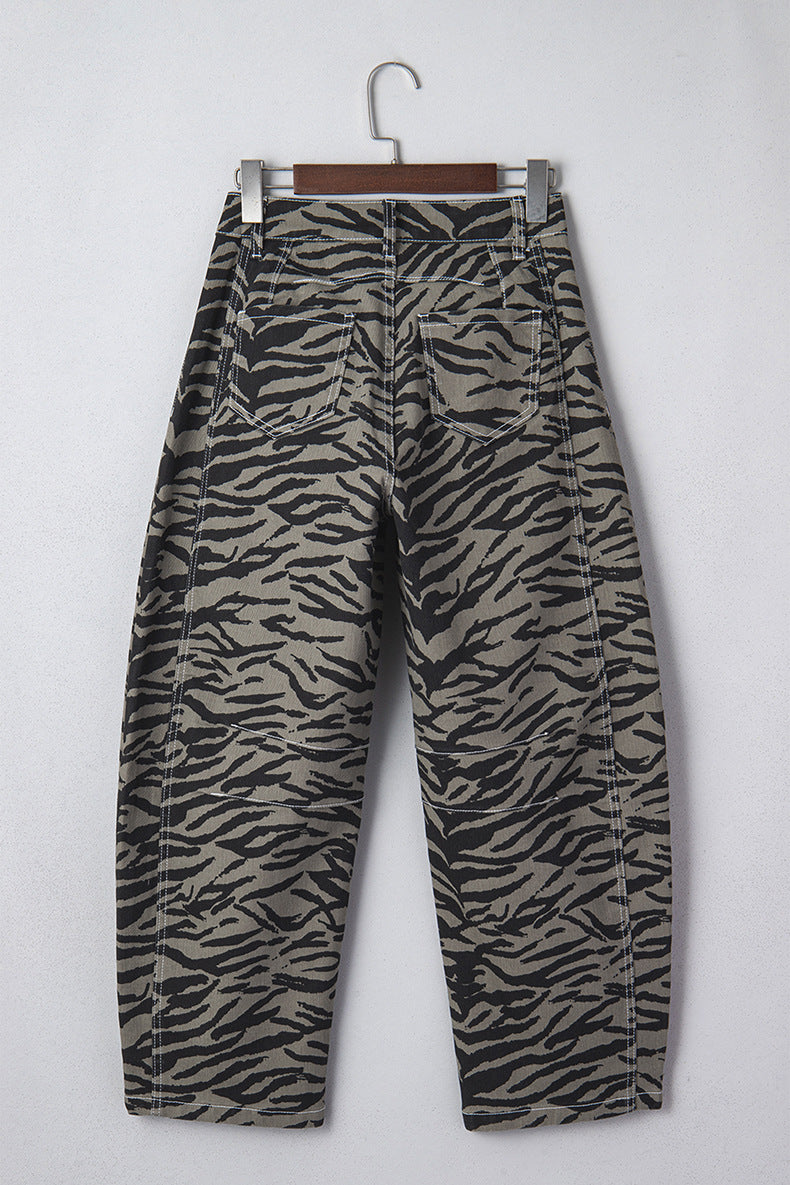 Women's High-waisted Jeans Print Wide-leg Pants