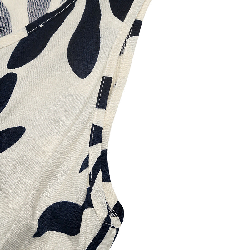 Women's Sleeveless Shoulder Strap Dress Leaf Print Split Dress