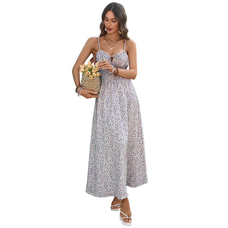 Holiday Backless Waist Floral Dress