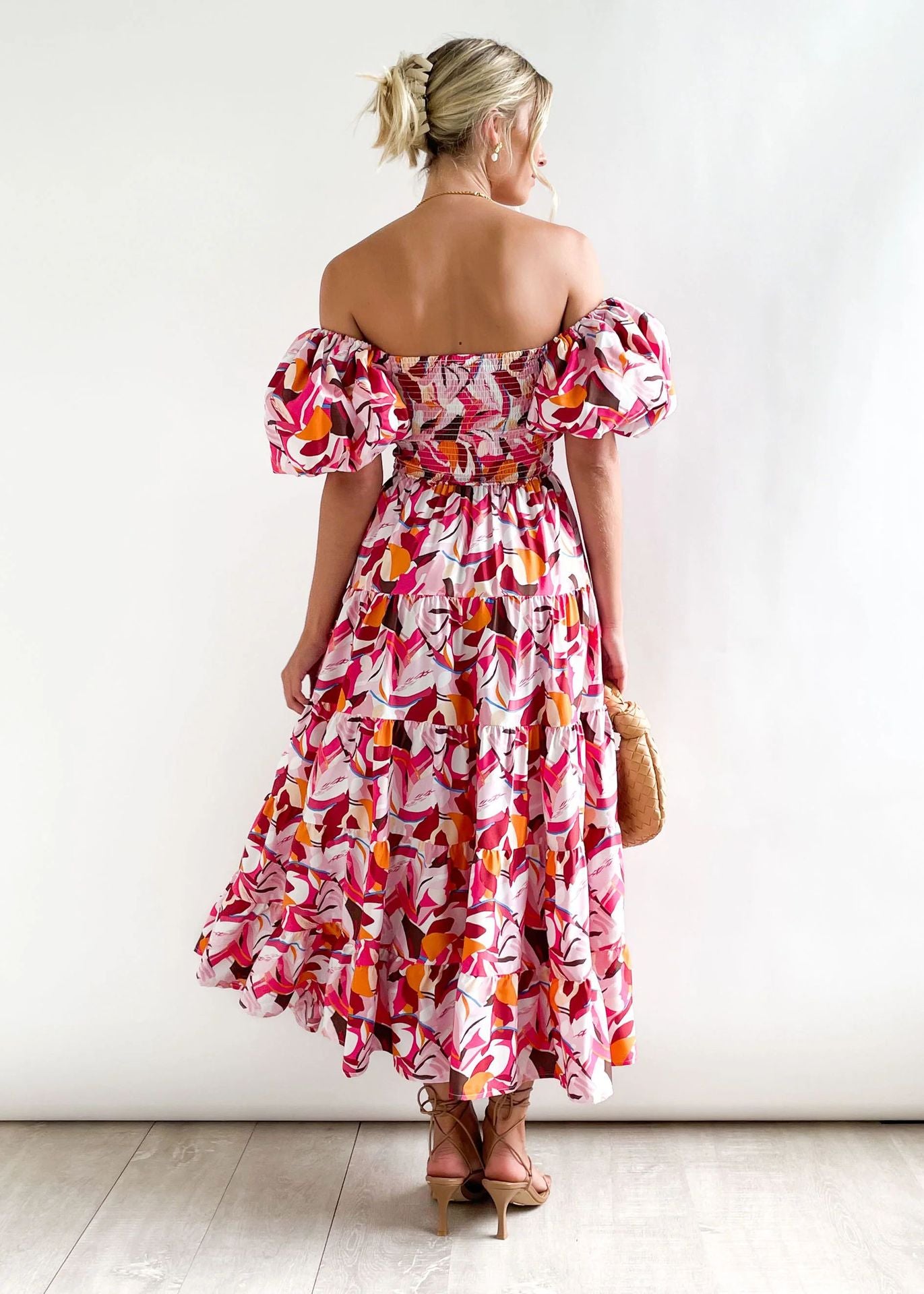 Offshoulder Printed Bubble Sleeve Dress for Women