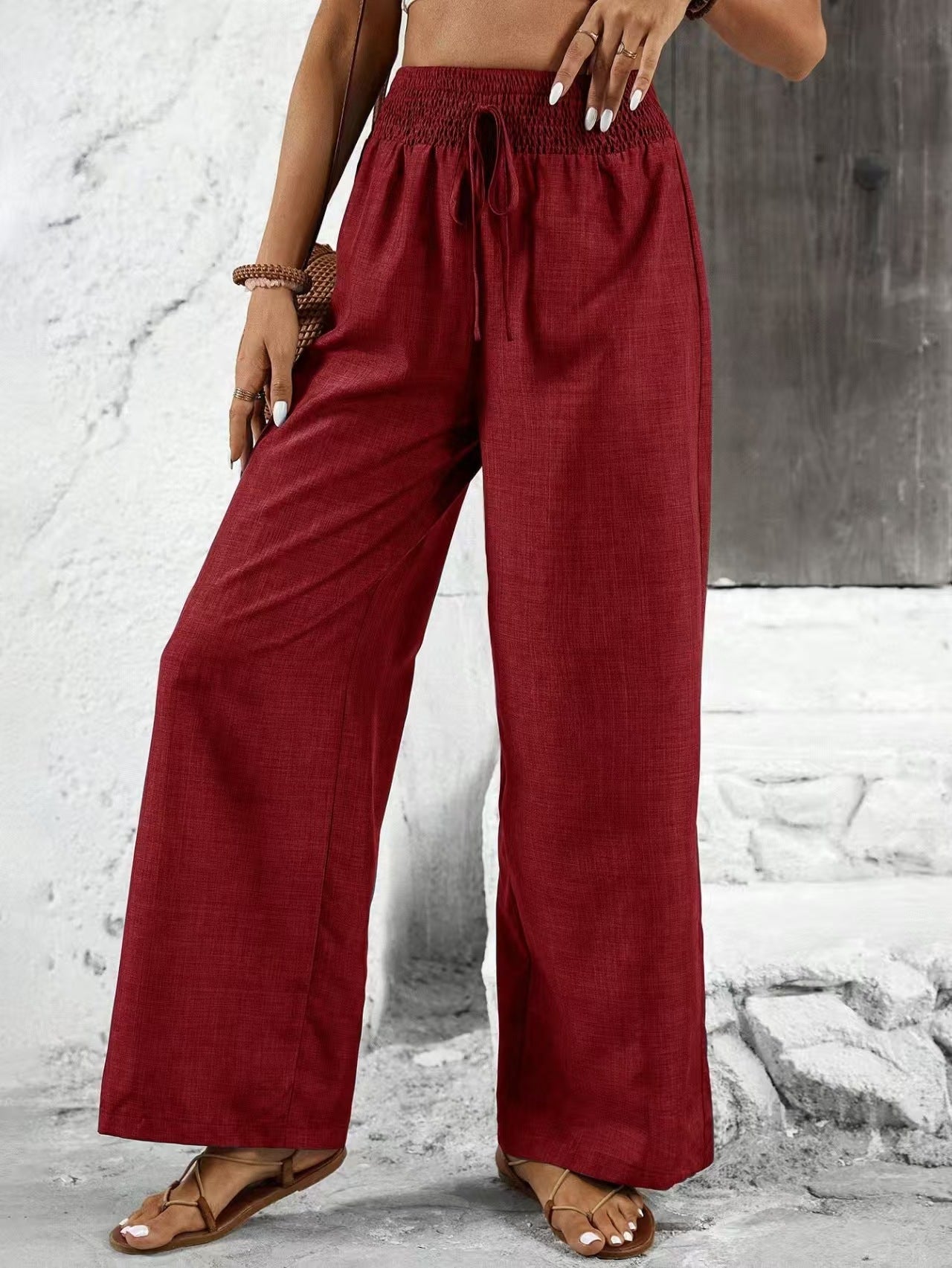 Womens Cotton Linen Pants High Waisted Wide Leg Trousers