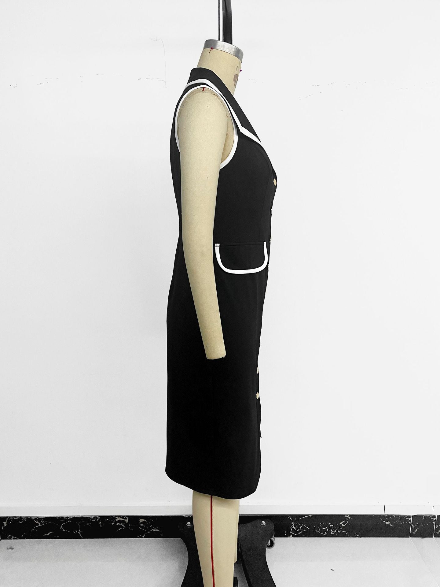Women's Button Slim Fit Lapel Sleeveless Dress