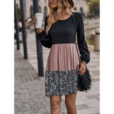 Women's Patchwork A-Line Dress Long Sleeves
