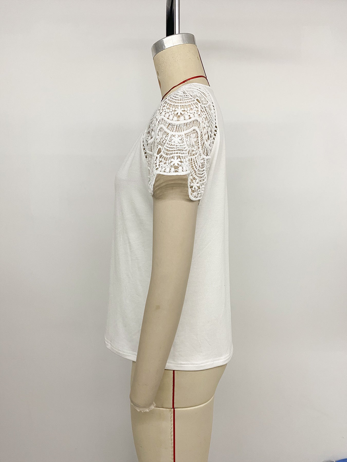Summer Vintage Top Lace Short Sleeve V-Neck T-Shirt Women