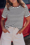 Womens Short Sleeve Top Ruffle Striped T-Shirt