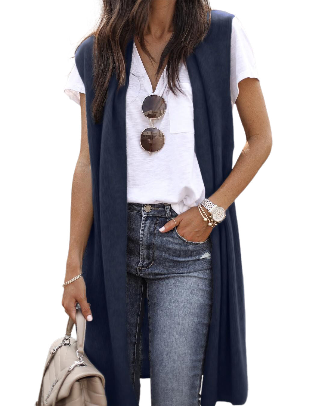 Women's Cardigan Fashion Medium and Long Sleeveless Vest Women
