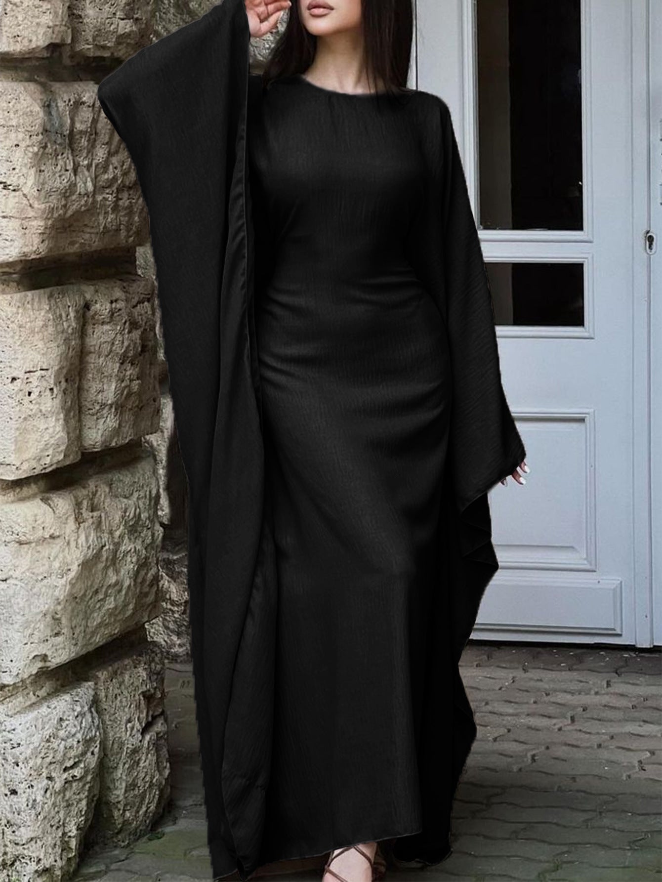 Womens Solid Color Long Sleeve Dress
