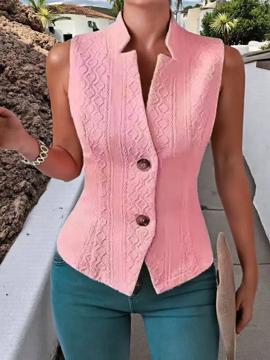 V-Neck Button Sleeveless Vest Vest Jacket Top Women