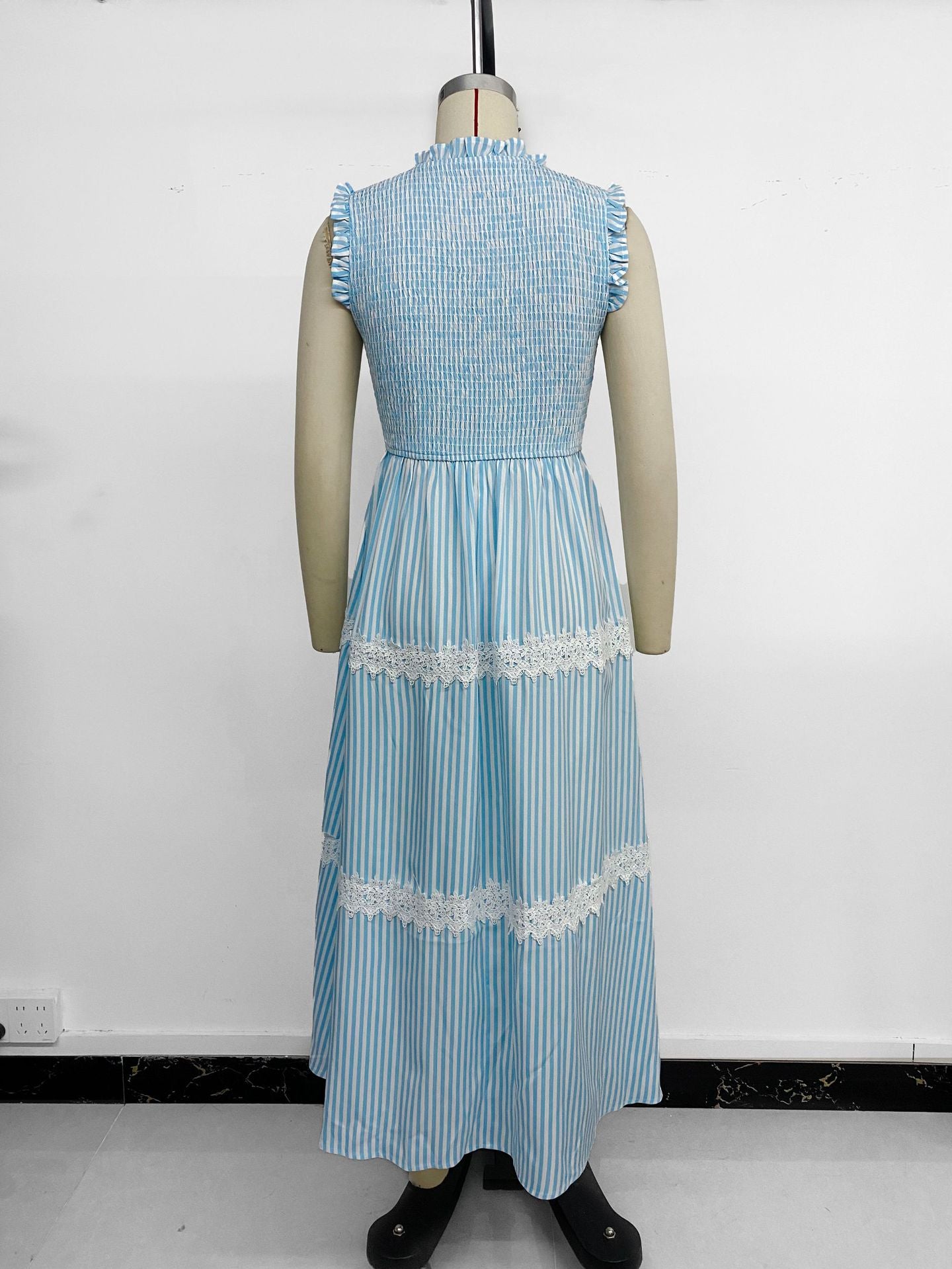 Casual Women's Lace Sleeveless Striped Dress