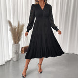 Women's Lace V-neck Lace Long-sleeved Dress