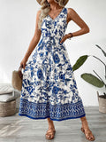 Long Dress V-neck Sleeveless Print Dress