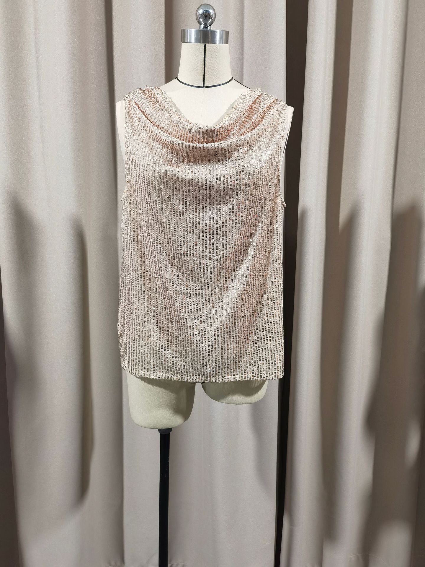 Sexy V-Neck Tubular Sequins Loose Pullover Women's Vest