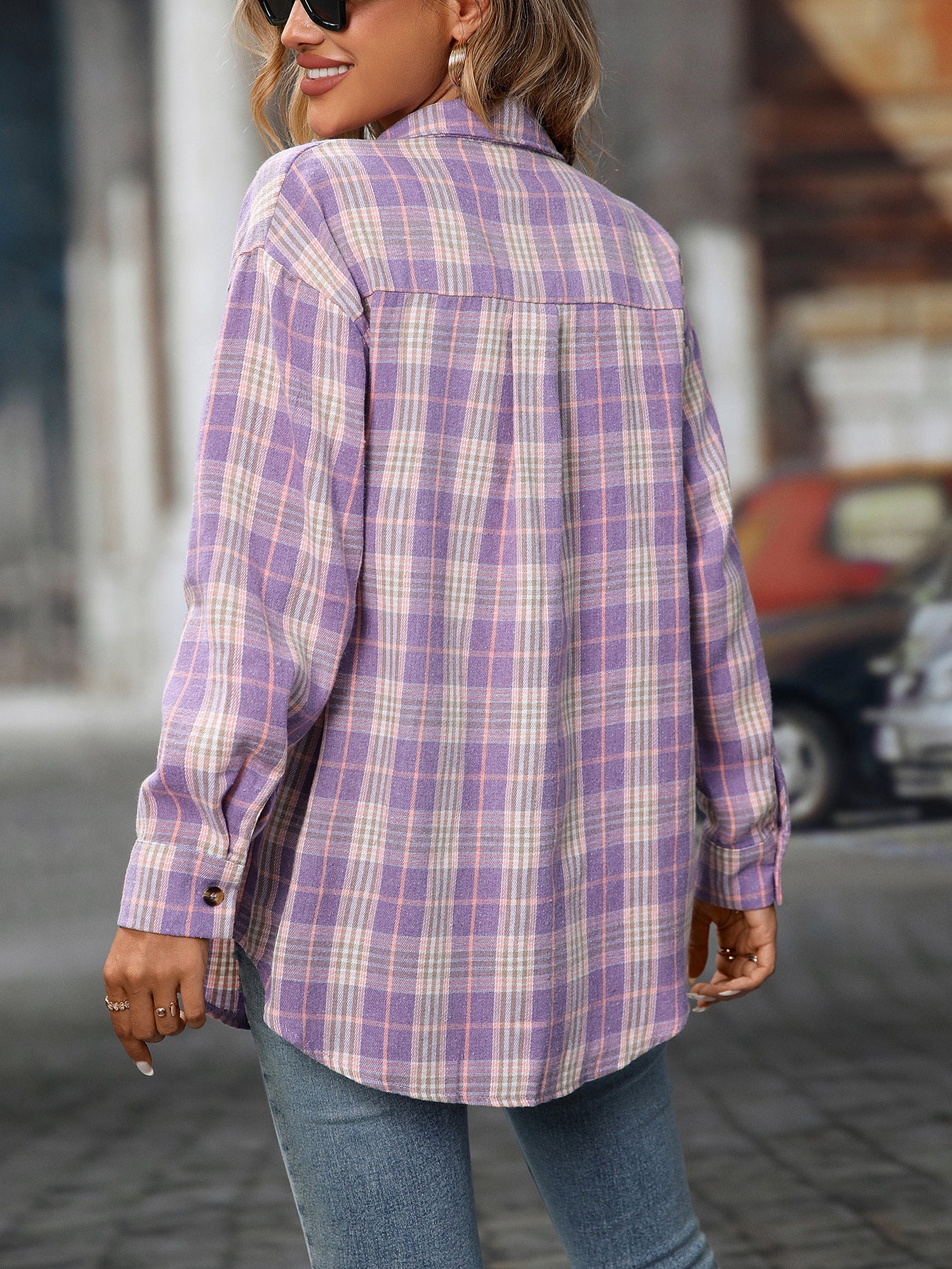 Casual Fashion Loose Plaid Pocket Shirt Women