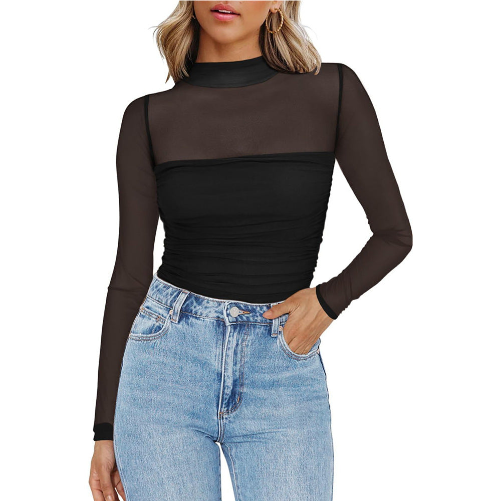 Women's Long-sleeved T-shirt Sexy Y2K Mesh Top