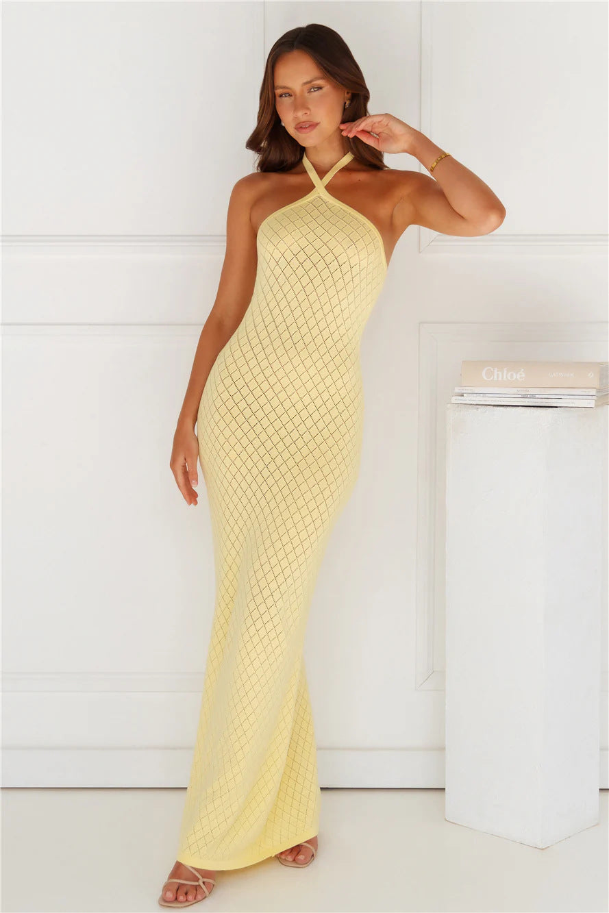 Women's Solid Color Knitted Swimsuit Cover Up Dress