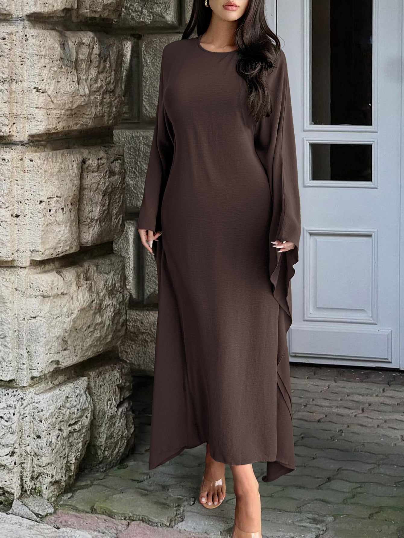 Womens Solid Color Long Sleeve Dress