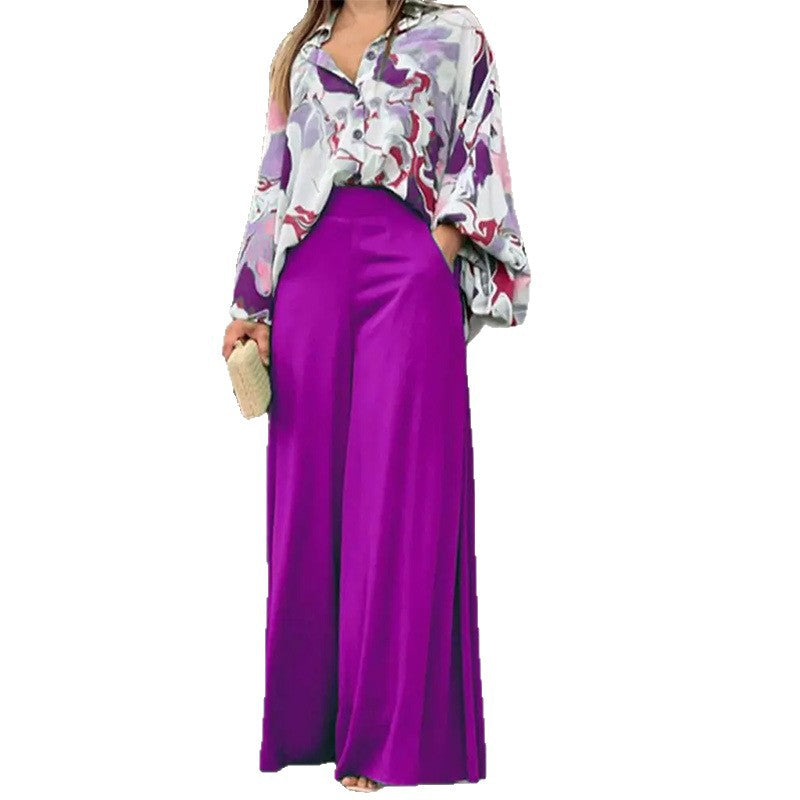 Casual Bat Sleeve Contrasting Color Printing Fashion Suit