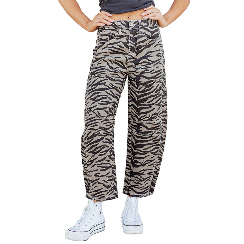 Women's High-waisted Jeans Print Wide-leg Pants