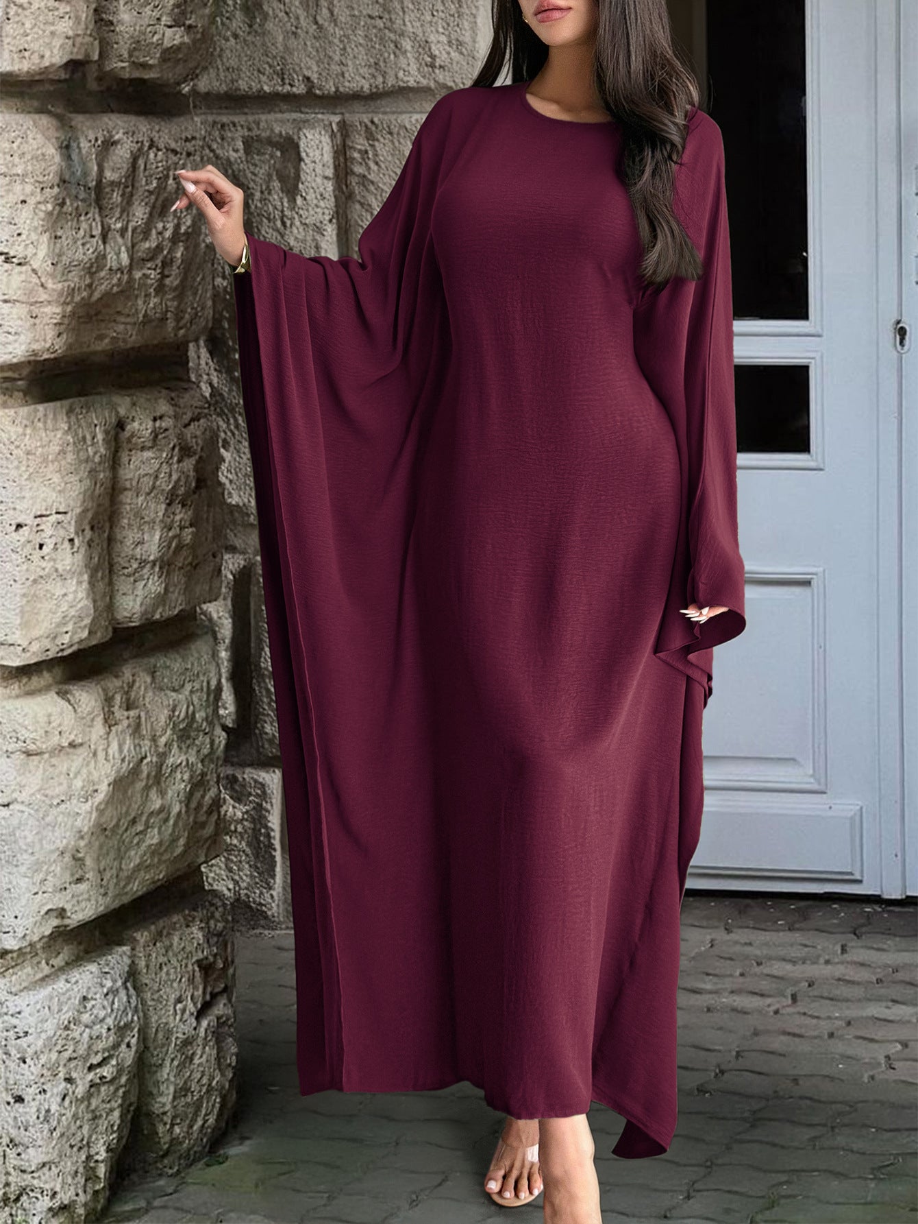 Womens Solid Color Long Sleeve Dress