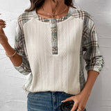 Casual Simple Retro Plaid Spliced Top
