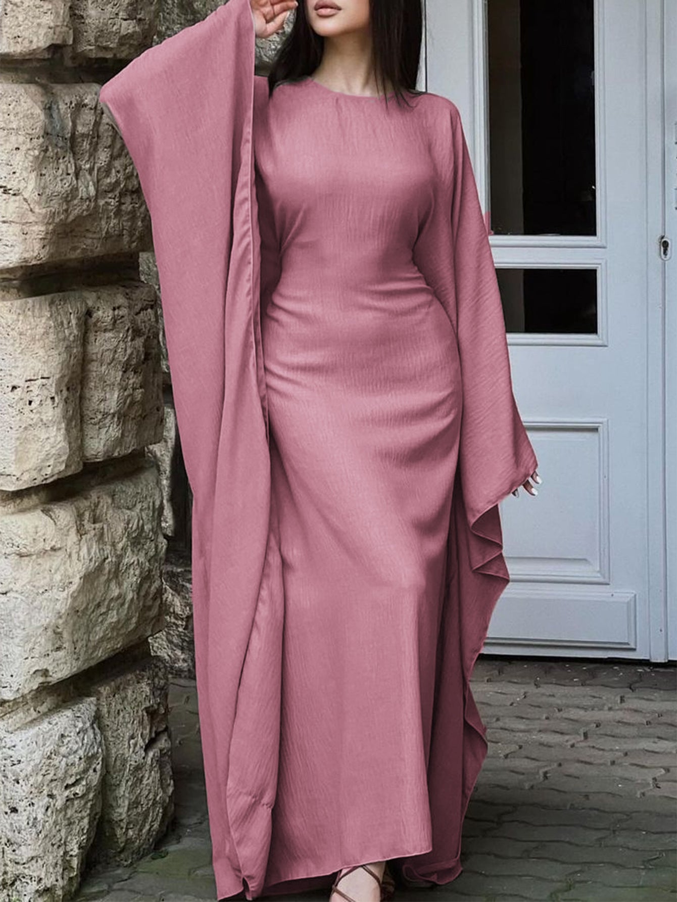 Womens Solid Color Long Sleeve Dress