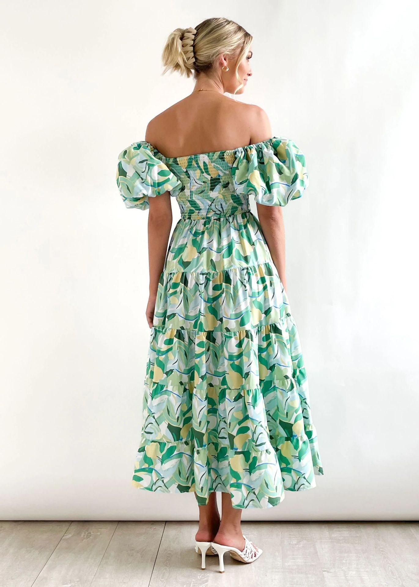 Offshoulder Printed Bubble Sleeve Dress for Women