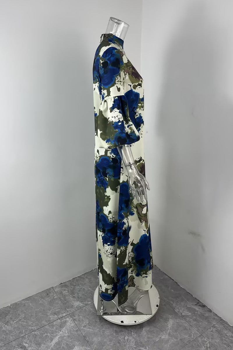 Casual Bubble Sleeve Print Painted Dress