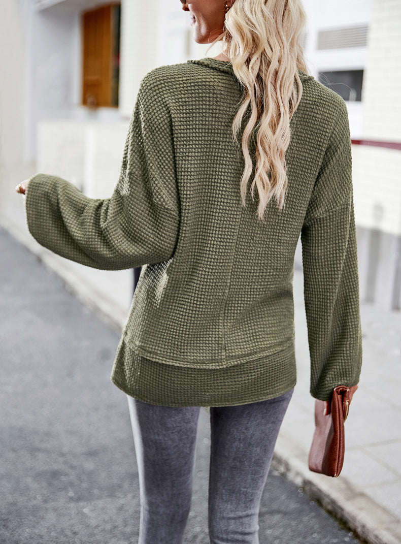 Women's Casual V Neck Ribbed Knitted Shirts Pullover Tunic Tops Loose Balloon Sleeve Solid Color Blouses Top