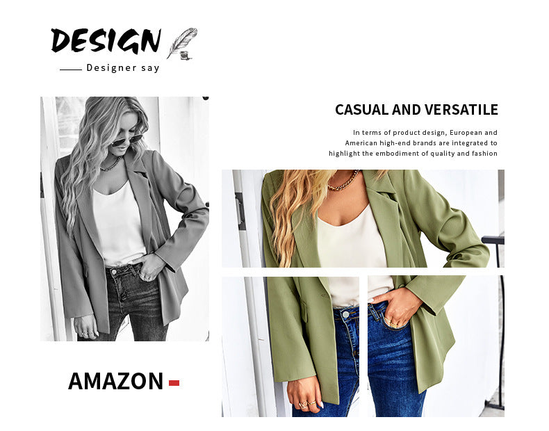 Women's casual suit outer sleeve buttons lapel jacket