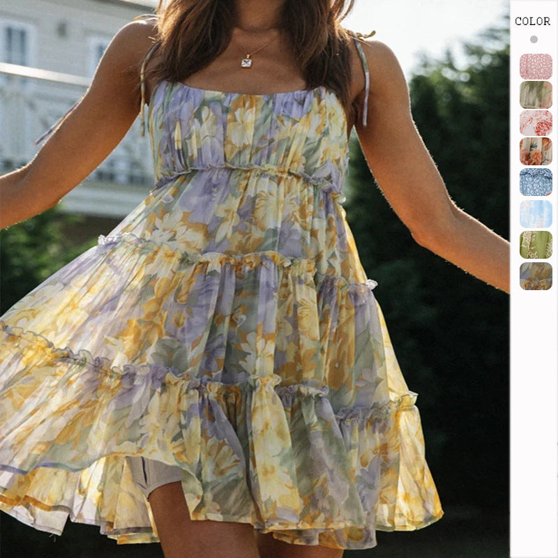 Vacation Sexy Print Suspender Dress Women