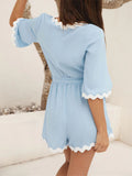 Womens Casual Summer V neck Ruffle Rompers