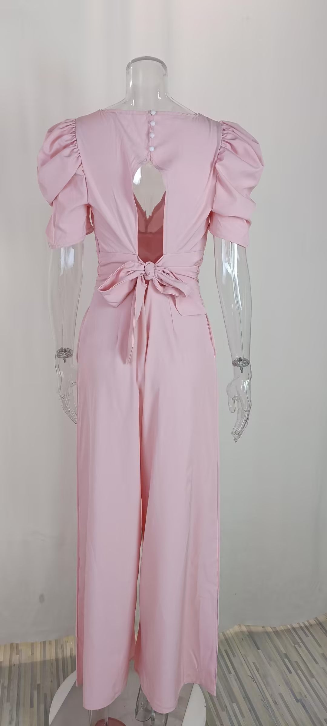 Women's Solid Color Slim-Fit Short Sleeve Wide Leg Jumpsuit