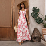 Suspender Floral Print A-shaped Dress