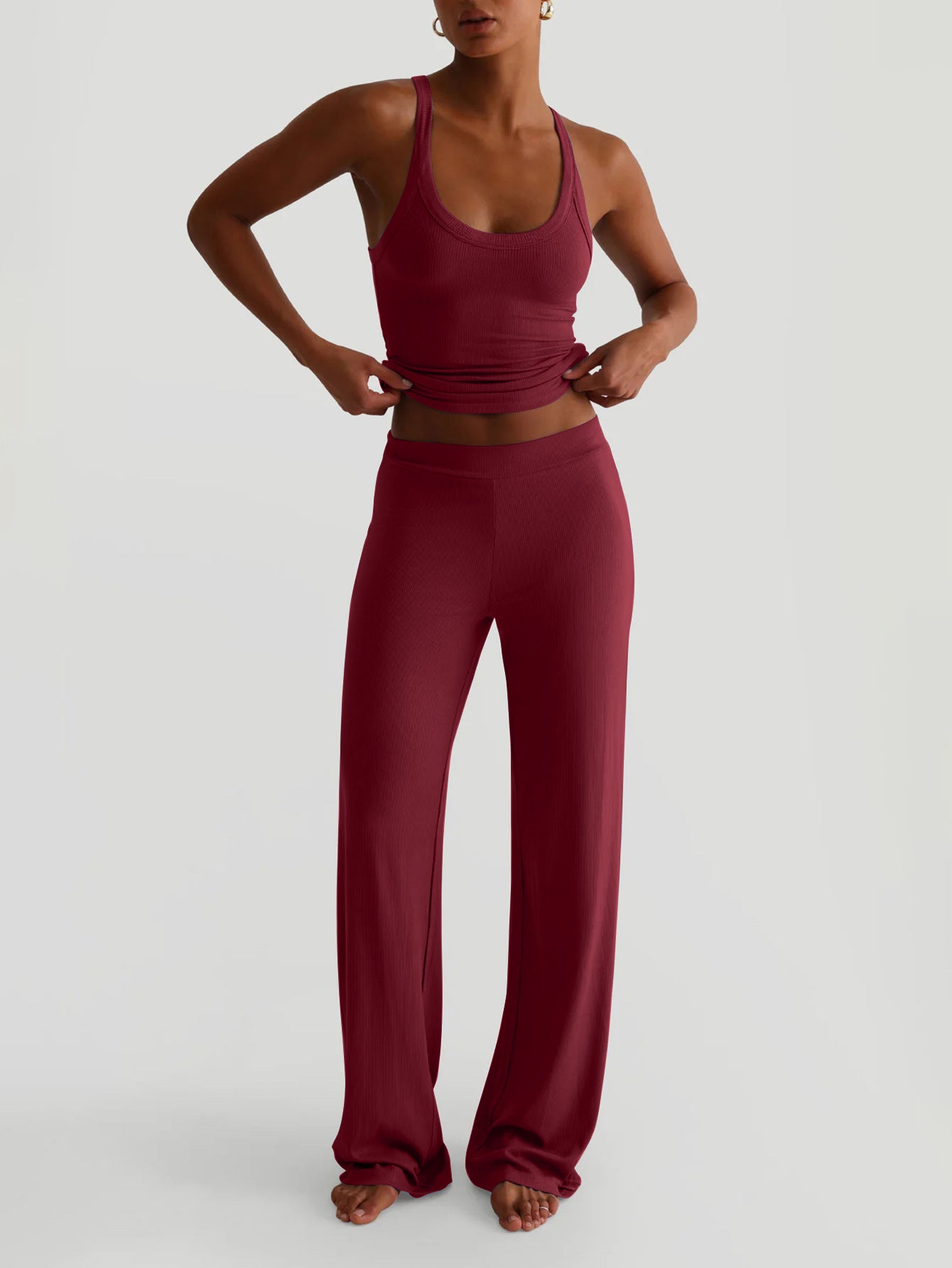 Women Yoga Sling Vest Wide Leg Pants Set