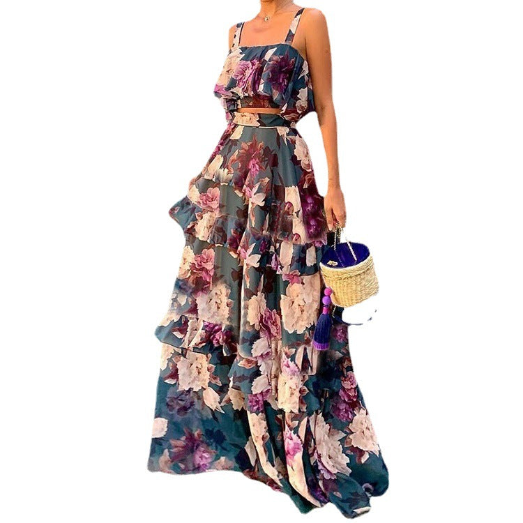 Elegant and Slim Ruffle Edge Cake Skirt Set