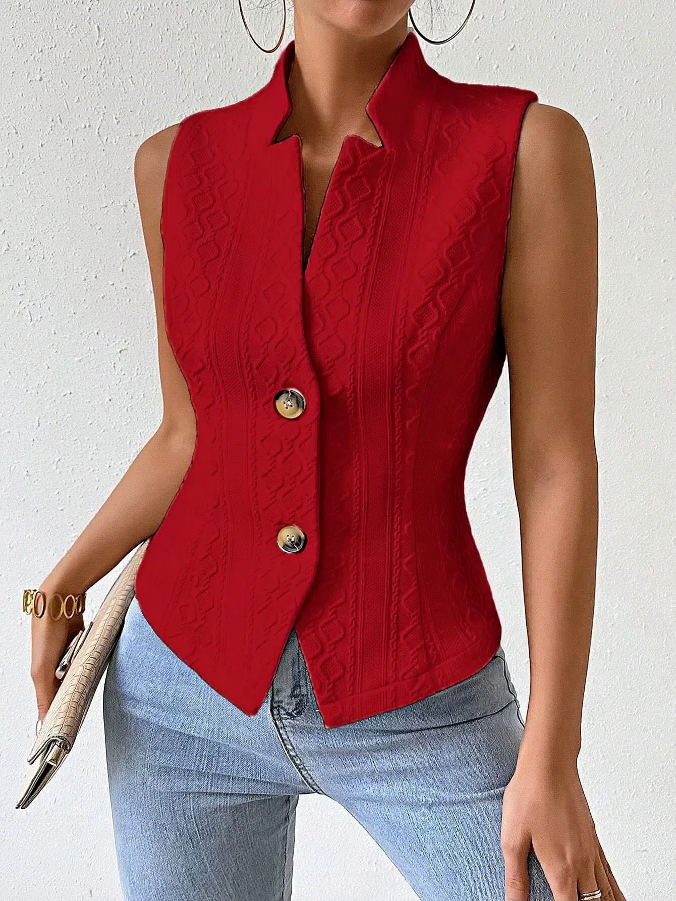 V-Neck Button Sleeveless Vest Vest Jacket Top Women