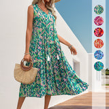 Sleeveless V-neck Fringed Print Dress for Women