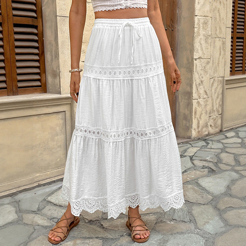 Women Holiday Dress Lace White Skirt