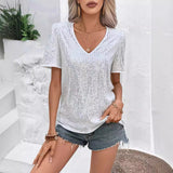 Sexy Solid Color Sequin V-neck Loose Short Sleeve Women's T-shirt