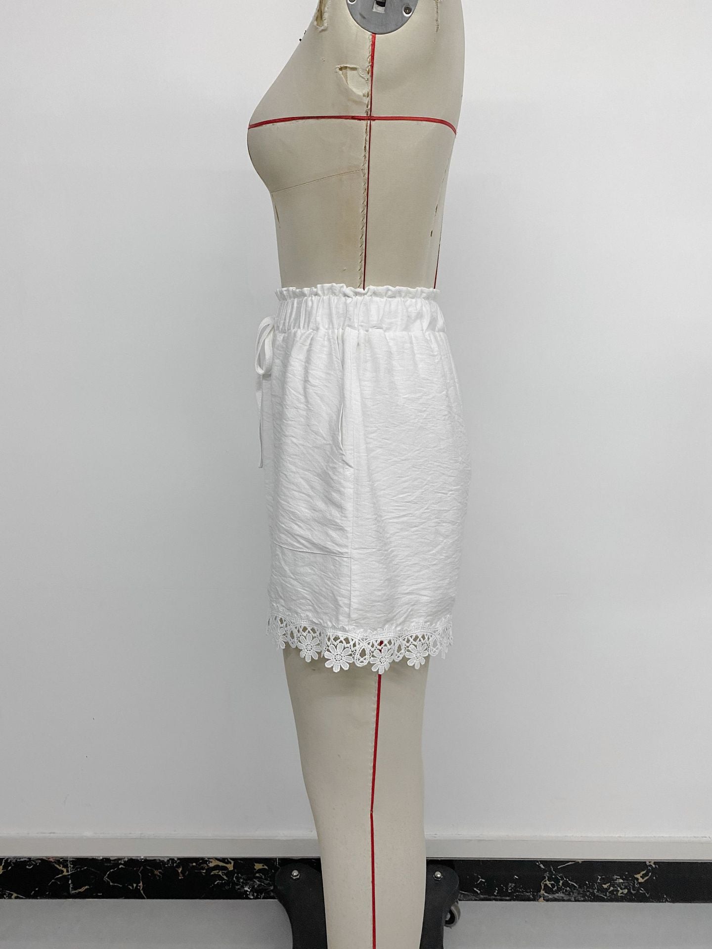 Shorts Loose Drawstring White Lace Splicing Shorts Women