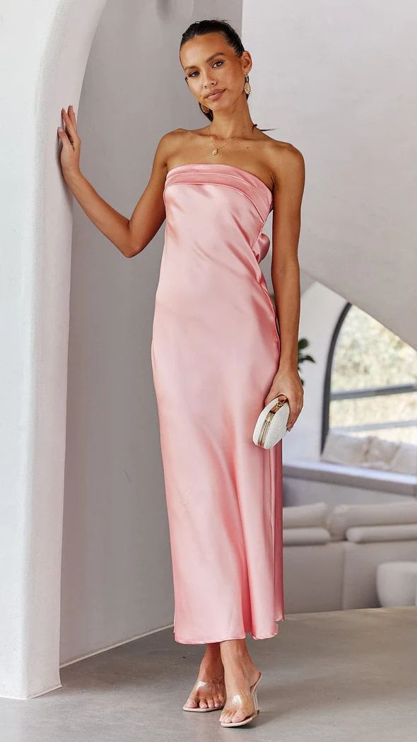 Women's Tube Satin Backless Strapless Dress with Print