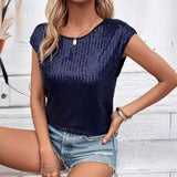 Casual Fashion Party Crew Neck Sleeveless Top Women's Sequins T-Shirt