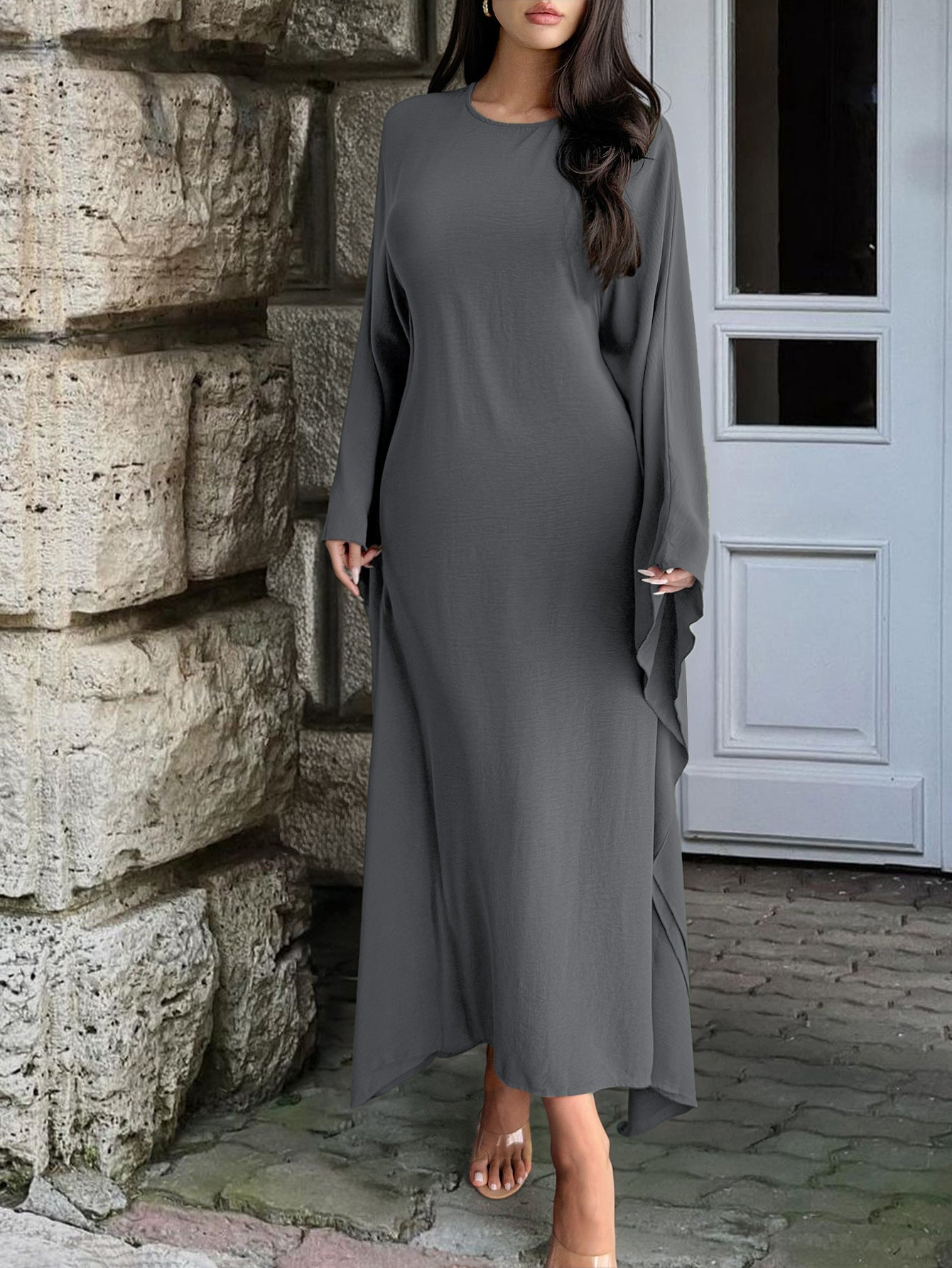 Womens Solid Color Long Sleeve Dress