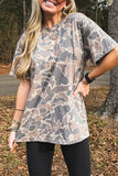 Multicolour Retro Camouflage Print Womens Casual T Shirt