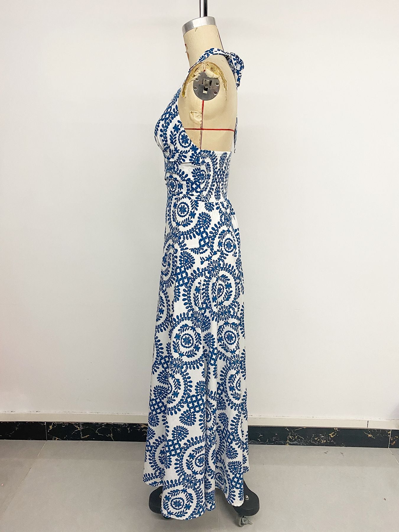 Vintage Vacation Style Neck Printed Halter Dress