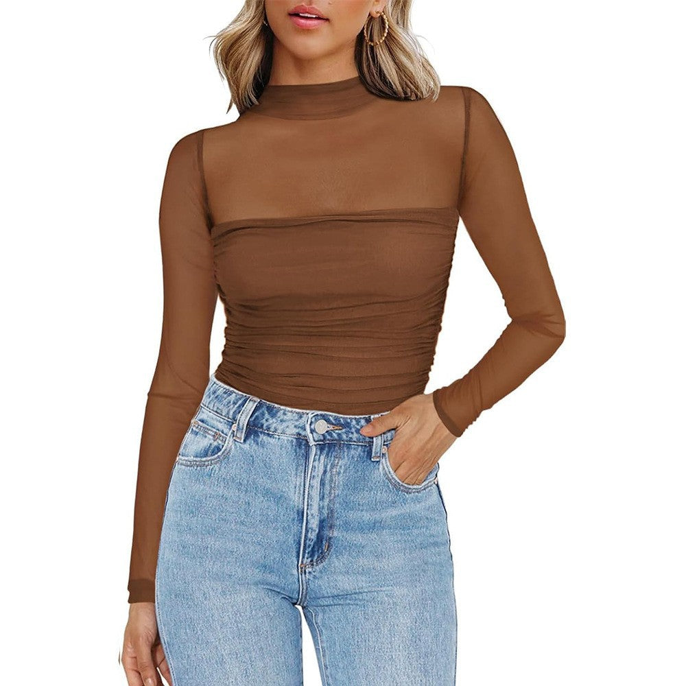 Women's Long-sleeved T-shirt Sexy Y2K Mesh Top