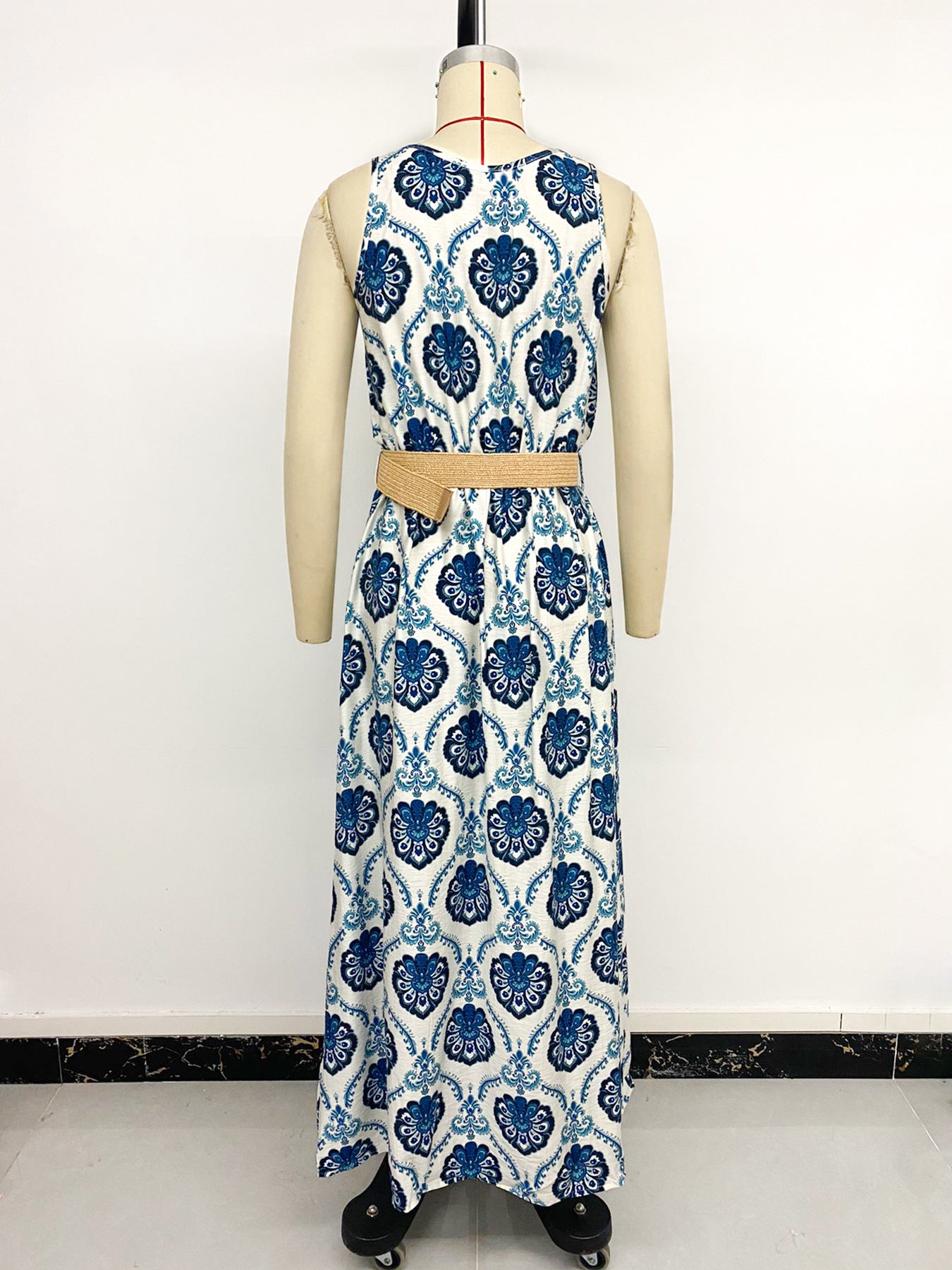 Printed Sleeveless Split Waist Dress