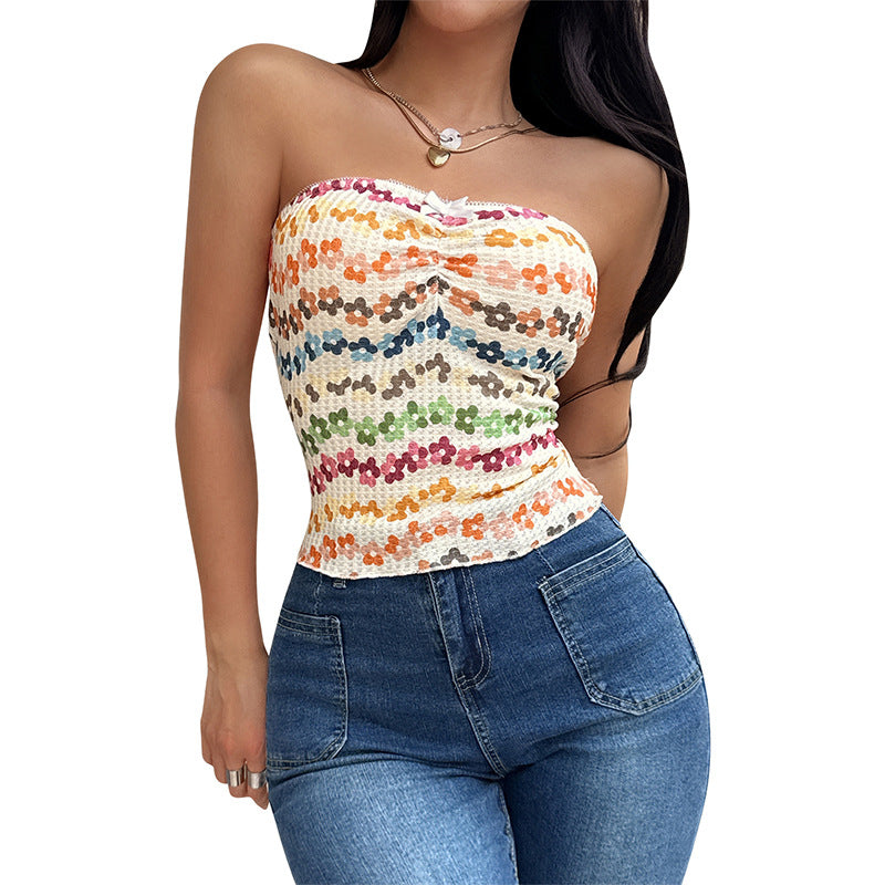 WomenTube Top Sleeveless Gradual Change Color Floral Vest