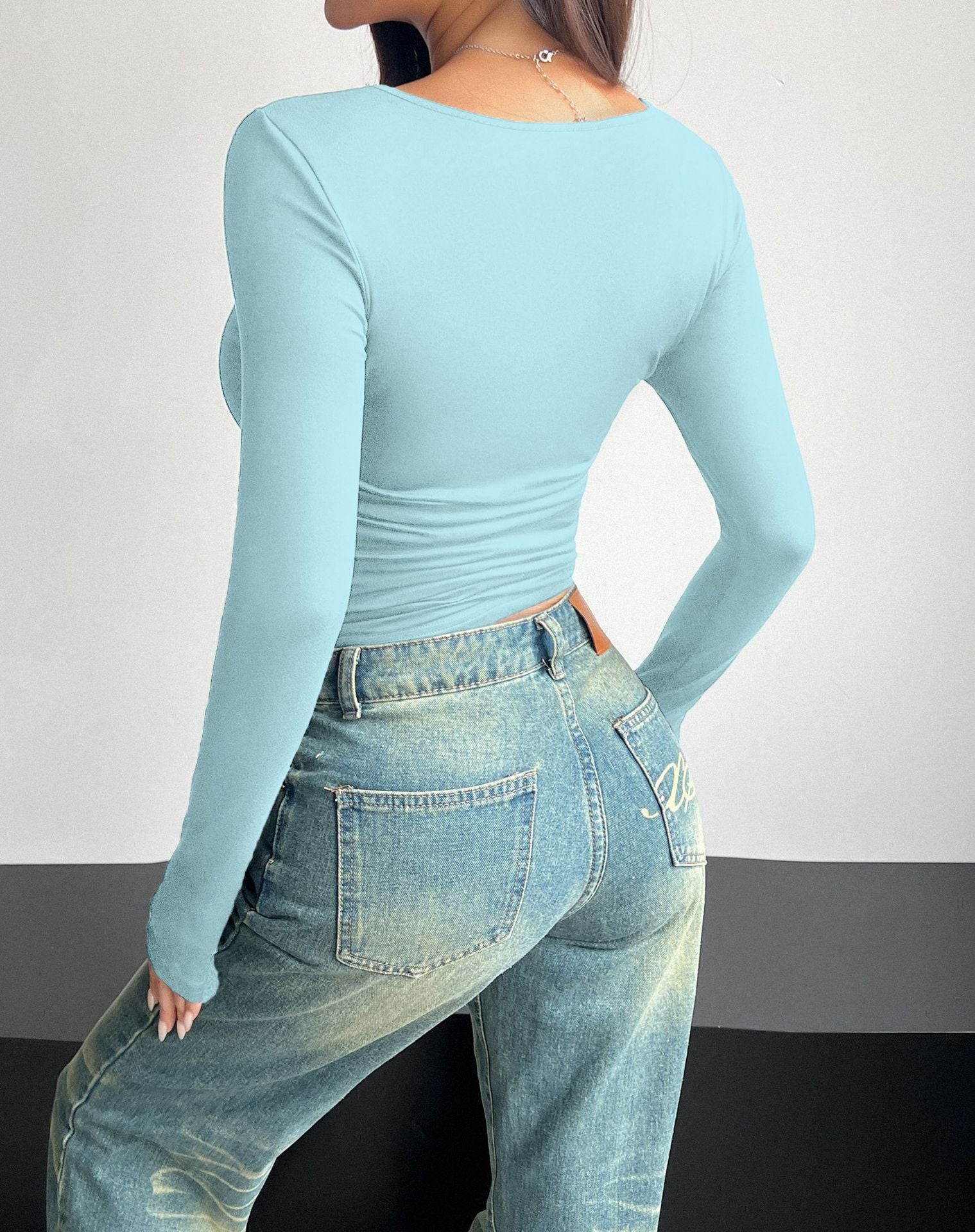 Y2K Square Neck Long-sleeved Pullover Top Women