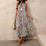 Vintage Fringed Sleeveless Print Dress